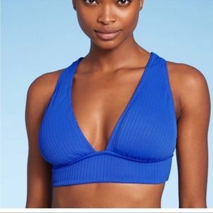 NEW Shade & Shore Royal Blue Ribbed Halter Bikini Top SIze Small